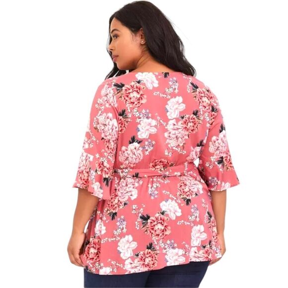 NWOT TORRID Multi- Color Floral Challis Surplice Tie- Front Babydoll Blouse 2X - Picture 11 of 16
